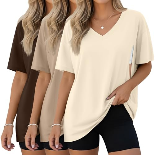 Xuniea 3 Pack Women's Oversize Nursing Shirts | Breastfeeding Tops, with Hidden Zippers, Loose Fit Short Sleeve T-shirts, Maternity Lounge Tee, Mama Clothes, Soft Fabric