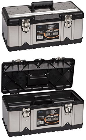 Kreher Edelstahl Werkzeugkoffer-Set. 2 Profi Koffer 18 mit Edelstahl Korpus, Werkzeugträger, Metallverschlüssen und Ablängvorrichtung. Maße pro Koffer BxTxH 47 x 23 x 20 cm