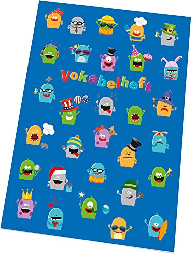 RNKVERLAG 46451 - Vokabelheft „Partymonster“, liniert, DIN A5, 40 Blatt, cellophanierter Umschlag, 1 Stück