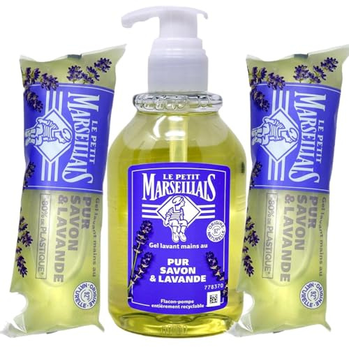Le Petit Marseillais flytande tvål ren savon lavendelolja 300 ml + 2 x 250 ml påfyllningspaket 250 ml flytande tvål lavendel från Frankrike