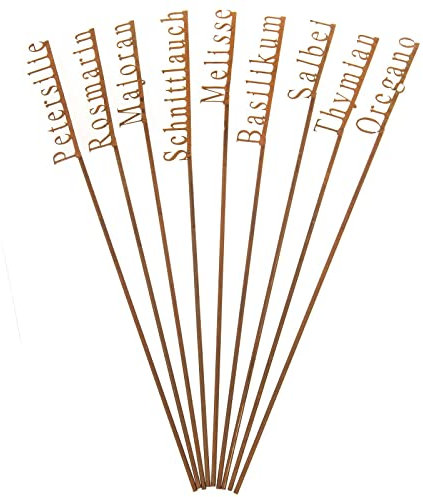 SIDCO Kräuterschild 9 x Kräuterstecker Pflanzschilder Kräuter Pflanzenstecker Rost
