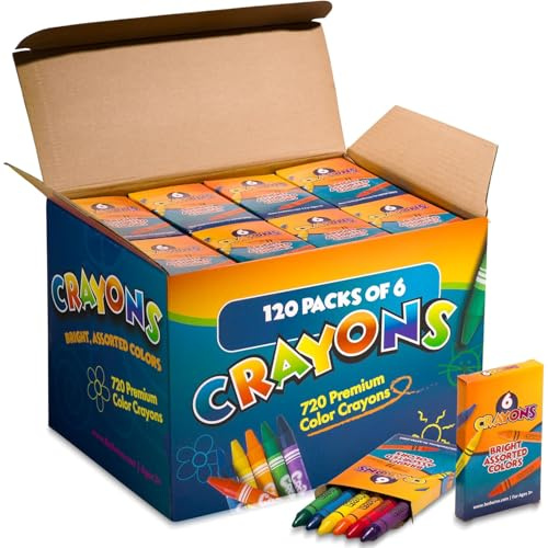 Bedwina Premium Crayons - 720 Non-Toxic Colours! Case of 120 6-Packs, Perfect for Kids' Party Bags, Restaurants & Stocking Fillers