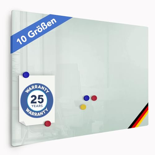 Floordirekt Glasmagnet Tafel - Pinnwand magnetisch & beschreibbar, Glas-Whiteboard inkl. 5 Magnete - Magnettafel - Schreibtafel Magnet Wand für Küche & Büro (Weiß, 60 x 90 cm)