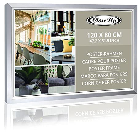Close Up Cornice per poster XXL, 80 x 120 cm, argento, MDF di alta qualità, vetro PVC infrangibile, con pannello posteriore
