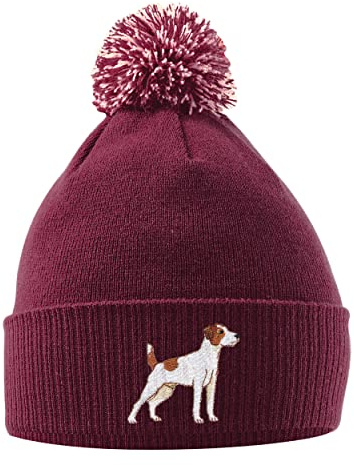 Purple Print House Jack Russell - Berretto con pompon Jack Terrier con pompon, idea regalo per gli amanti dei cani, per uomini, donne, bambini, Bordeaux, Taglia unica