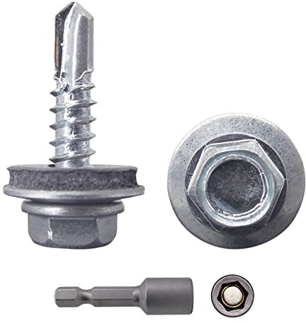 (150 Stück) Metalldacherschrauben, 4,8 x 19 mm Selbstbohrende Schrauben mit EPDM-Unterlegscheiben, Sechskant-Unterlegscheiben, Blechschraube (150, keine Farbe)