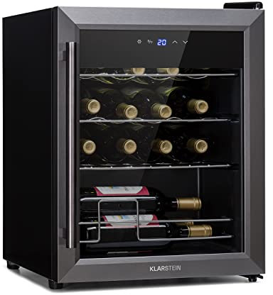 Klarstein Ultimo Uno Weinkühlschrank - Wine Fridge mit Temperaturregler: 5-8 °C, Weinschrank mit Touch-Bedienfeld, Platz für 16 Flaschen, 42 Liter Gesamtvolumen, schwarz