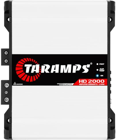 Taramps HD 2000 1 Ohm 1 Channel 2000 Watts RMS MAX, Full Range Car Audio, Monoblock, LED Monitor Indicator, Class D Amplifier, Crossover, White 2k amp