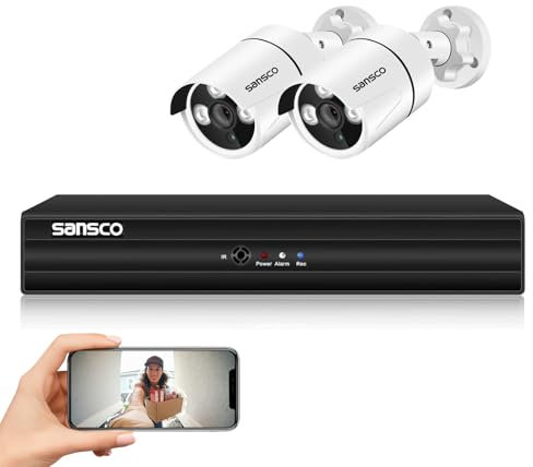 SANSCO 5MP CCTV Camera Security System, 8 Channel DVR Video Recorder with 2x 1920p Outdoor Cameras, Easy Mobile Viewing, Realtime Notification on Motion Detection, No Hard Drive