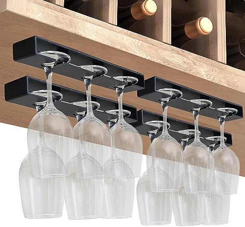 Vaisoeny Weinglashalter, 4 Stück weinglashalter hängend, gläserhalter hängend, Weingläserhalter unter Schrank, hängendes Stielglas-Regal, Organizer, Aufhänger für Bar, Schrank, Küche (Schwarz)