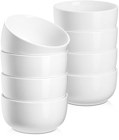 Jassceram Cereal Bowls Set of 8, 350ml Small Ceramic Bowls for Soup, Rice, Ice Cream, Dessert, Snack, Side Dishes, Suitable for Portion Control - Dishwasher & Microwave Safe, 4.5 Inch, 12 Oz, White