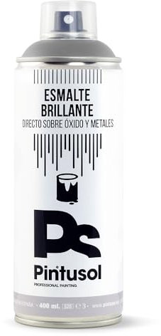 PINTUSOL Esmalte Brillante Antióxido Gris en Spray, Acabado Brillo, Resistencia UV Alta Opacidad, Directo Sobre Óxido Hierro Metal, Fácil Aplicación, Pintura Profesional Espray 400ml