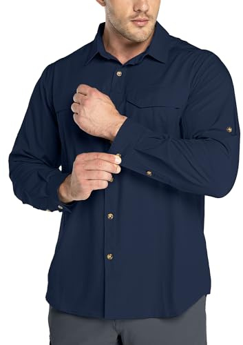 Outdoor Ventures Camisa para hombre de manga larga, transpirable, de secado rápido, camiseta funcional para hombre, primavera, verano, protección UV, camiseta deportiva