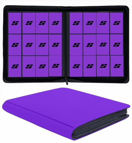12 Pocket Trading Card Album -Side Loading, Fit for YuGiOh, MTG, TCG, Game, Sports & Business Cards (Purple)