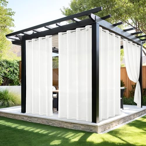 MIULEE Outdoor Vorhang Transparent Wetterfest Außenvorhang mit Ösen Gardinen Voile Wasserdicht Sichtschutz, für Pavillon Terrasse Pergola Balkon Garten, 2er Set, B 132 x H 215cm, Weiß