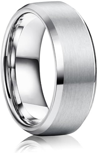 Jstyle Stainless Steel Rings for Men Women 8MM Wedding Band Rings Matte Surface - Beveled Polished Edge Mens Ring Size 9 Silver Plated Ring for Men