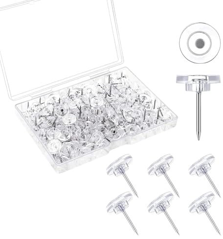 Lot de 100 punaises Transparentes - Transparentes - Longueur : 16 mm - avec boîte de Rangement - pour Tableau d'affichage, Bureau, école, Maison