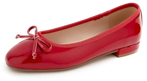 FEVERSOLE Women's Square Toe Low Heel Bow Tie Dress Pump Shoes Red Patent Size 8.5 M US