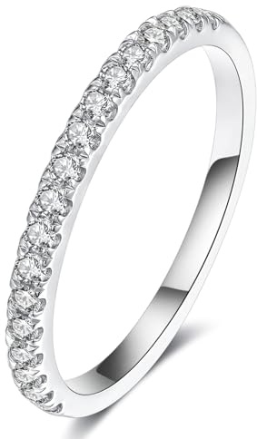 IMOLOVE Lab Grown Diamond Wedding Bands for Women, 0.3 Carat Eternity Rings in 18K White Gold Plated Sterling Silver Size 5.5