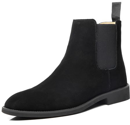 Ankelstövlar för män Chelsea-stövlar mocka stövlar slip-on stövlar bekväma klänningsstövlar för män snygga läderstövlar halkfria stövlar, Päls svart, 38.5 EU