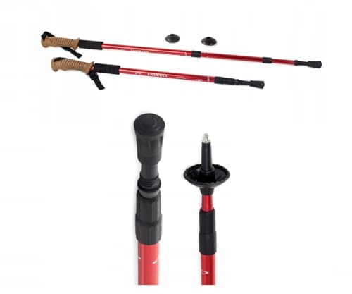 Bâtons de trekking avec système antichoc - Marche nordique et randonnée | Aluminium léger et résistant | Bâtons Nordic Walking - Multisurface et extensible - 1 paire 135 cm (rouge - liège)
