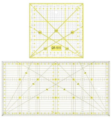 QWORK® 2 Stück Patchwork Lineal, 15x15 cm & 15x30 cm Quilten Lineal mit Skala, Universal Schneider Lineal für Präzises Nähen