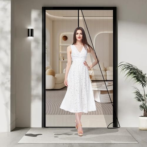 PIGETALE Magnetic Fly Screen Door, 90X210cm Heavy Duty Fly Curtains for Doors with Powerful Magnets and Full Frame Magic Tape, Automatically Closes Door Curtain Nets, Easy to Install Without Drilling