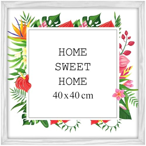 MG Design Marco 40x40 cm - color Blanco, de madera, con cristal acrílico - para colgar vertical u horizontalmente, sin fondo, para fotos, pósters, puzzles