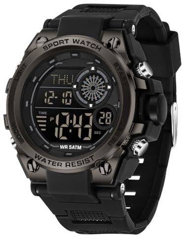 GBB Mens Watches Waterproof for Sports Digital Military Watches for Men with Alarm/Stopwatch Watch LED Back Light Casual Watch for Men (All Black)