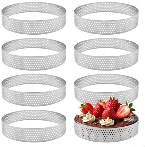 alwaiiz 8 anillos de postre de 10 cm de diámetro, moldes para tartas con agujeros, acero inoxidable para postres y creaciones de repostería