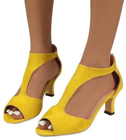 Scarpe Comode Donna - Casual Comodi Sandali Moda Leggeri Scarpe Eleganti Donna Estivi Antiscivolo Sandali Aperte Cerimonia Sandalo Matrimonio Pianta Larga Scarpe,Giallo,38
