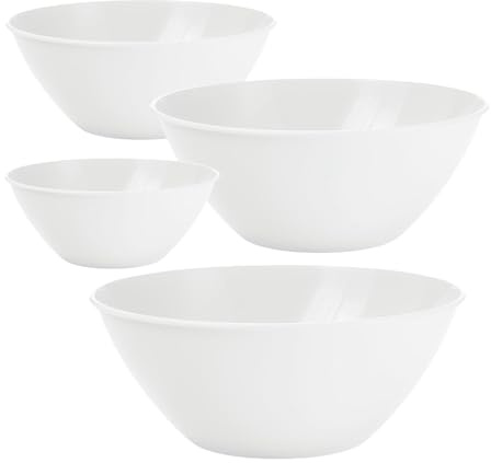 Generico Set 4 Ciotole Insalatiera in Plastica, 20cm 24cm 28cm 32cm, Design Minimal e Resistente, Ideale per Insalata, Zuppiera e Cucina, Bacinella Plastica Pratica per Ogni Esigenza (Bianco)