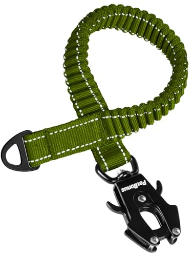 PetBonus bungee koppelförlängare, 45 cm stötdämpande koppelförlängare, kraftigt fäste för medelstora till stora hundar, reflekterande nylonkoppelförlängare för promenad, löpning, cykling (armégrön) | Snabb frigöring, kraftig medium stor hundkoppel, reflekterande, nylonförlängare för promenader löpning cykling, armégrön