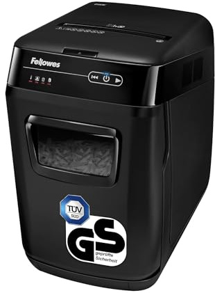 Fellowes distruggi documenti automatico a frammento 150C, 150 fogli, per piccolo ufficio, da 1 a 3 utenti, distruggidocumenti silenzioso con retromarcia automatica e modalità riposo, nero