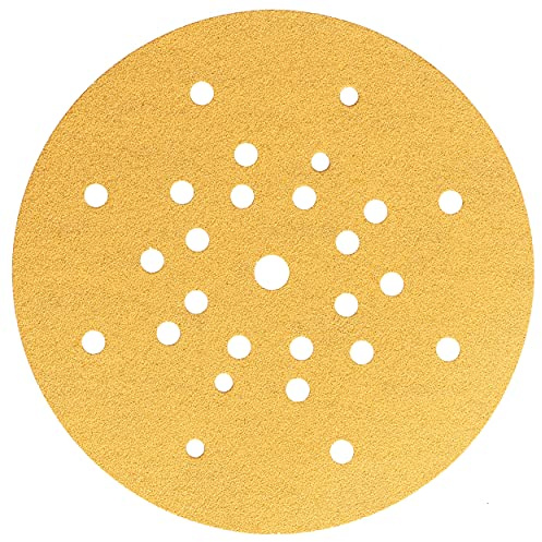 Mirka Gold Schleifpapier Ø 225mm Klett 27-Loch/Korn P80, 25 Scheiben/Für Trockenbauschleifer Wand- und Deckenschleifer/Zum Schleifen von Gips, Spachtel, Spanplatten, Holz, Lack
