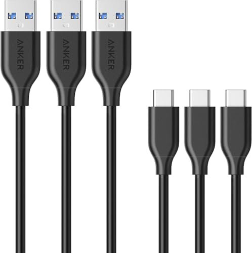 Anker Powerline USB auf USB C 3.0 Kabel [3 Stück 90cm], USB-C mit 56k Ohm Pull-Up Widerstand für USB Type C Geräte: iPhone 16/15, Galaxy Note 20/Note 10/S10+/S10, Huawei, LG V30, Smartphone usw.