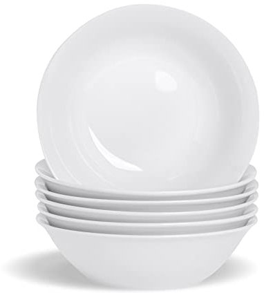 Argon Tableware 24x Classic White 18cm Cereal Bowls - Porcelain Ice Cream Ramen Oatmeal Dishes - Microwave and Dishwasher Safe