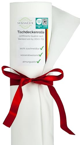 Sensalux Tischdeckenrolle, Standard 100 by Oeko-TEX® - Klasse I, abwaschbar, weiß, 0,8m x 10m, Tischtuch, Meterware, Tischwäsche, stoffähnliches Vlies, ideal für Party, Catering, Geburtstag