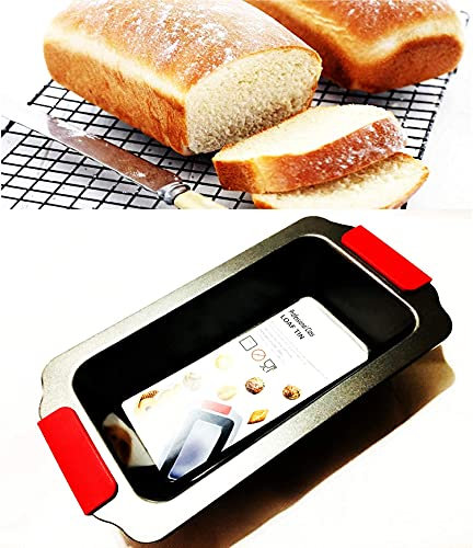 Bread & Loaf Tins for Baking Nonstick Coated 2lb Bread Pan Heat Resistant Silicone Handles Free Cooking Recipes Available with Every Purchase Great Baking Every Time.