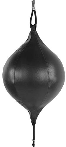 Balle à Double extrémité en Cuir PU Balle de Frappe avec Sangles élastiques Boxe Gonflable Poire PU Muay Thai Sac de Frappe Rotatif pour Exercices de poinçonnage, réflexes et (Noir) La Boxe