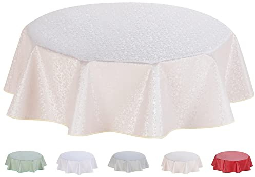 Home Direct Tovaglia cerata, rotonda, in PVC, facile da pulire, 155 cm, colore: beige e grigio