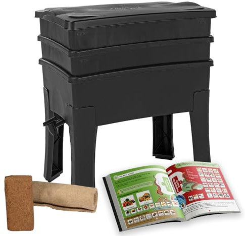 WormBox I Vermicompostador Worm Café, 2 bandejas I Kit Completo I Gran Capacidad de 64 litros (Sin Lombrices de Abono)