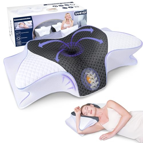 SAHEYER Memory Foam Cervical Pillow, 2 in 1 Ergonomic Orthopedic Neck Pillow for Neck and Shoulder Pain Relief, Side Sleeper Pillow for Side Back Stomach (Grey)