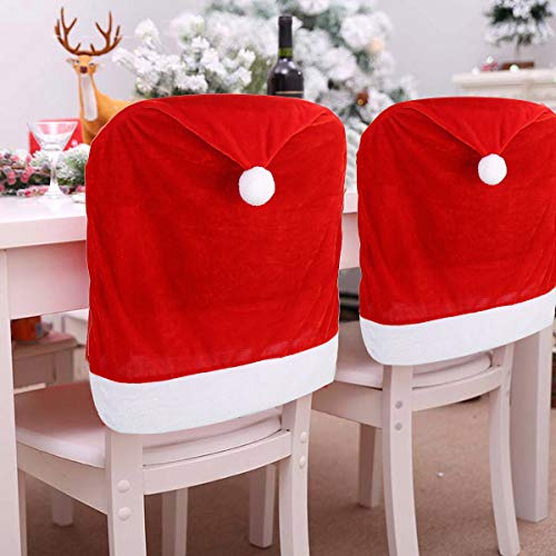 VEYLIN 4 Pcs Red Hat Dining Chair Slipcovers | Christmas Chair Back Covers for Christmas Holiday Festival Decorations - 50 x 60CM
