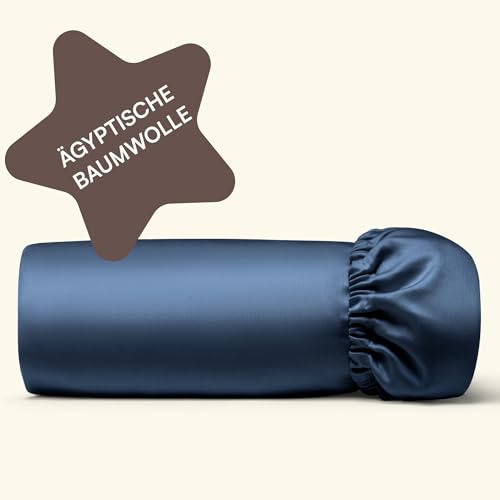 Amqua Bettlaken 200x220 Baumwolle Dunkelblau | Spannbettlaken hohe Matratze 30cm Steghöhe| ägyptische Baumwolle Bettlaken 200x220cm | Mako Satin Bettlaken 200x220 Navy| Spannbettlaken Baumwolle