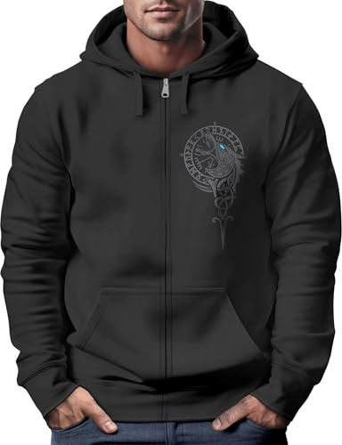 Neverless® Sweat-shirt à Capuche pour Homme Fenrir Mythologie Nordique Impression Viking Zip Homme, XL