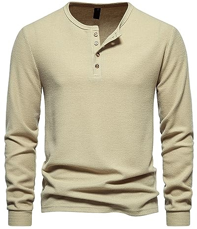 Homme T-Shirt Col Tunisien Manches Longues Tee Shirts Chic Chemisier Casual Slim Fit Blouse Col V Mode Casual Chemise Homme Sweatshirts Automne Hommes Manches Longues Chemise de Course Sport