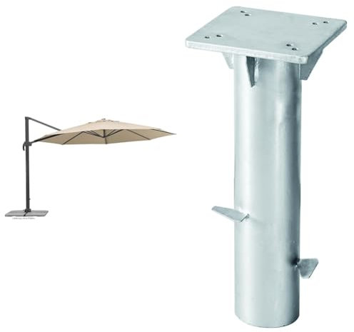 Schneider Sonnenschirm Rhodos Grande, natur, 400 cm rund, 789-02, Gestell Aluminium, Bespannung Polyester, 25.5 kg & Universal-Bodenplatte für Ampelschirme, 897-00, zum Einbetonieren, 3.8 kg, Silber