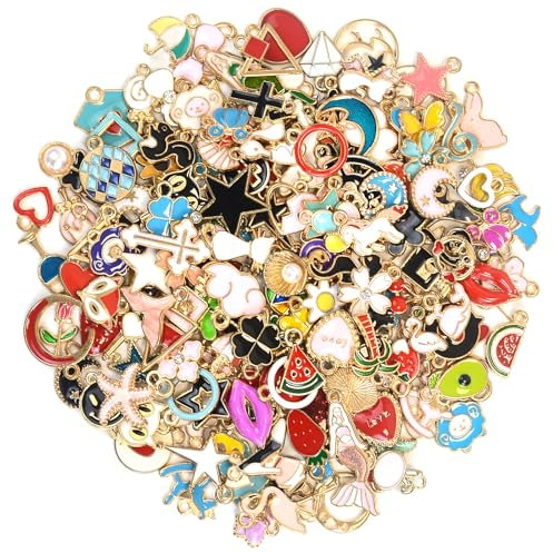 200 Stück Bunte Schmuck Charm Mini Anhänger Basteln für Personalisiert DIY Kett Ohrring Armband Halskette Deko Hochzeit Klein Geschenk Bastelset Schmuckherstellung Zubehör