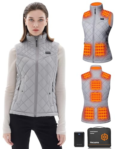 Hecusma Heated Gilet Womens with Power Bank 16000mAh 7.4V, Heated Vest Women with 9 Heating Zones Electric Lightweight for Skiing Cycling